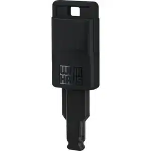 Winkhaus blueEvo Schlüssel mit schwarzem Gehäuse.