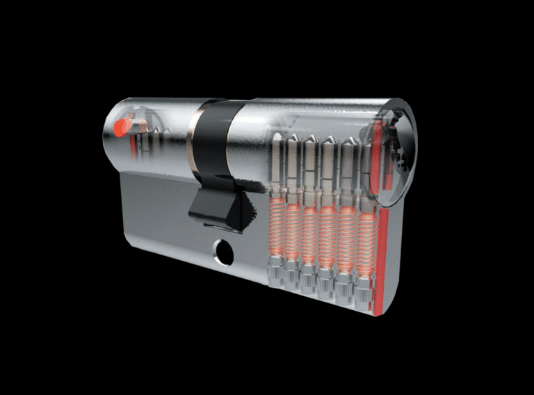 chnittmodell eines Ankerslot Infinity-K Doppelzylinders mit Stiftzuhaltungen und Federn